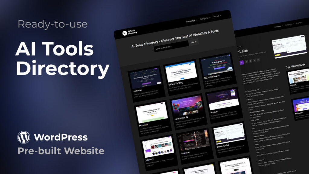 WP Shogun - WordPress & Elementor Templates 6 AI Tools Directory Pre-built WordPress Website