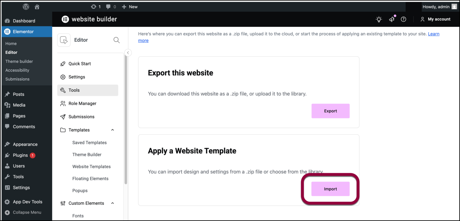 elementor import template 4