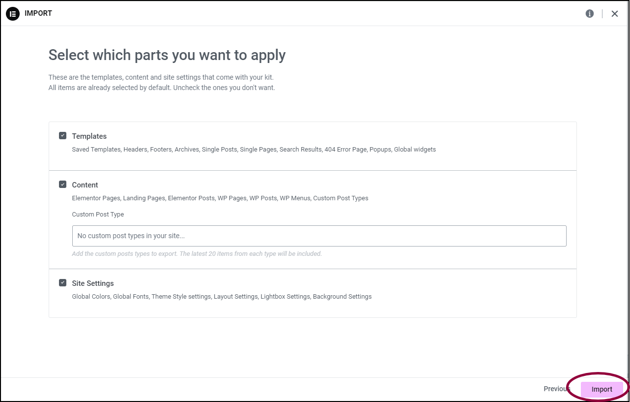 elementor import template 7
