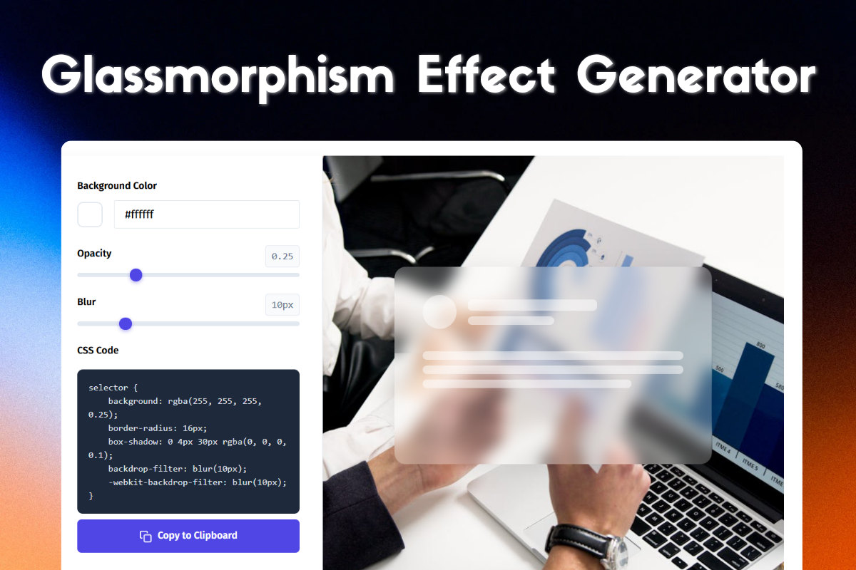 glassmorphisn effect generator elementor