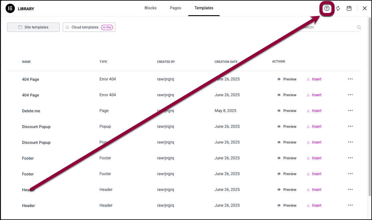 import elementor template 3