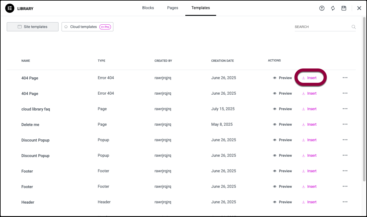 import elementor template 5