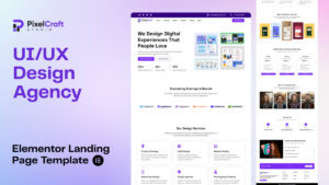 pixelcraft ui ux agency elementor template PixelCraft - UI/UX Design Agency Landing Page (Elementor Template)