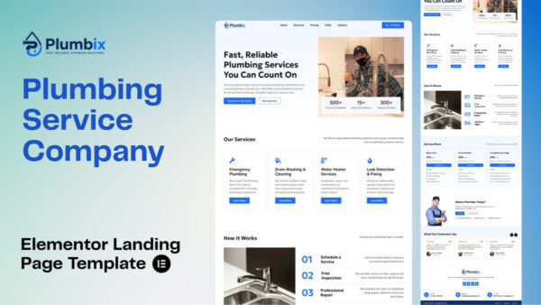 WP Shogun - WordPress & Elementor Templates 12 Plumbix - Plumber Landing Page (Elementor Template)