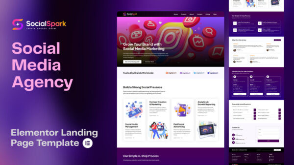 WP Shogun - WordPress & Elementor Templates 14 SocialSpark - Social Media Agency Landing Page (Elementor Template)