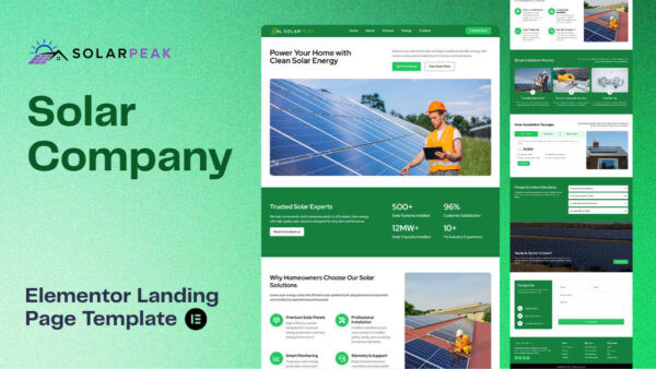 SolarPeak - Solar Company Landing Page (Elementor Template)