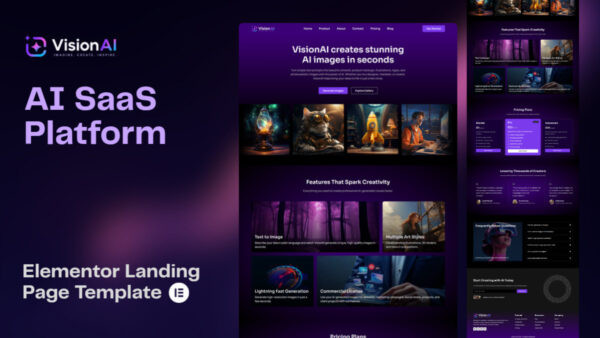WP Shogun - WordPress & Elementor Templates 13 VisionAI - AI SaaS Landing Page (Elementor Template)