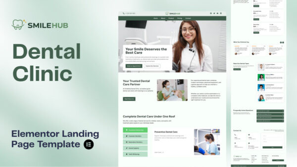 smilehub dental clinic elementor template SmileHub - Dental Clinic Landing Page (Elementor Template)