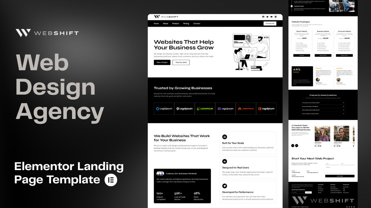 WP Shogun - WordPress & Elementor Templates 12 WebShift - Web Design Agency Landing Page (Elementor Template)