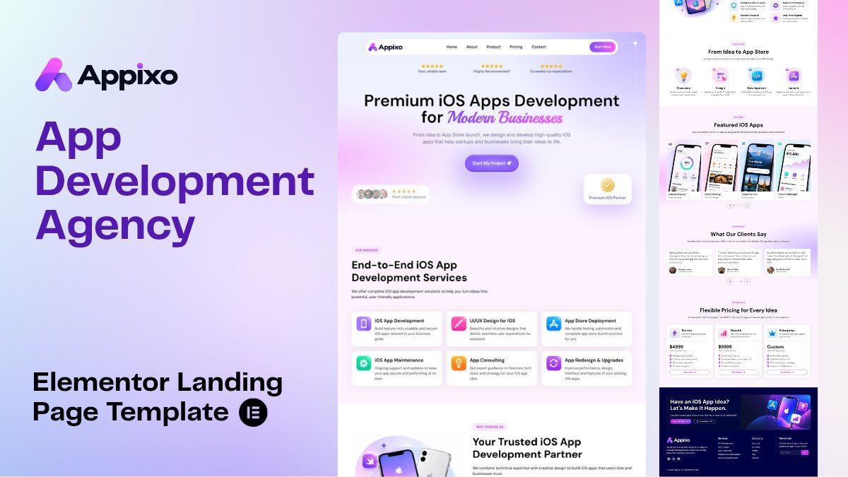 WP Shogun - WordPress & Elementor Templates 12 Appixo - App Development Agency Landing Page (Elementor Template)